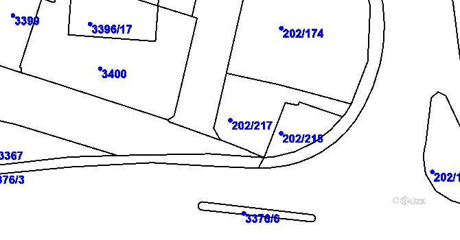 Parcela st. 202/217 v KÚ Frýdek, Katastrální mapa