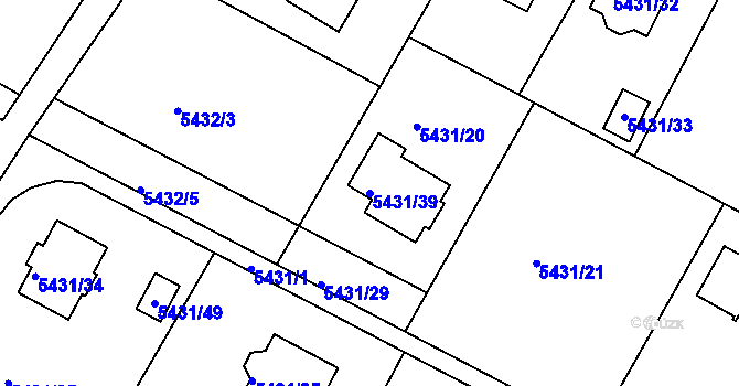 Parcela st. 5431/39 v KÚ Frýdek, Katastrální mapa