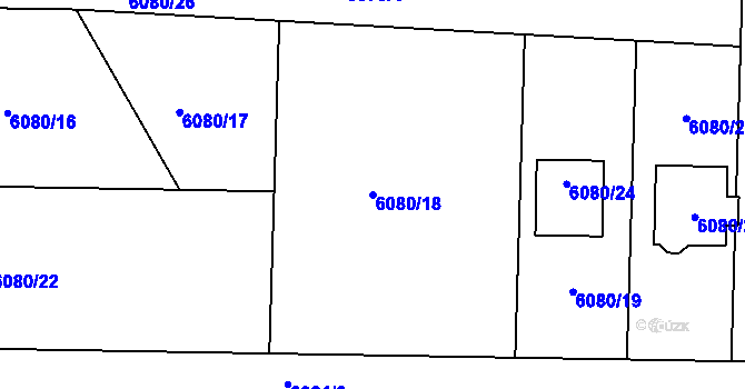 Parcela st. 6080/18 v KÚ Frýdek, Katastrální mapa