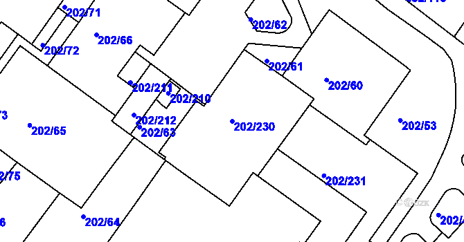 Parcela st. 202/230 v KÚ Frýdek, Katastrální mapa