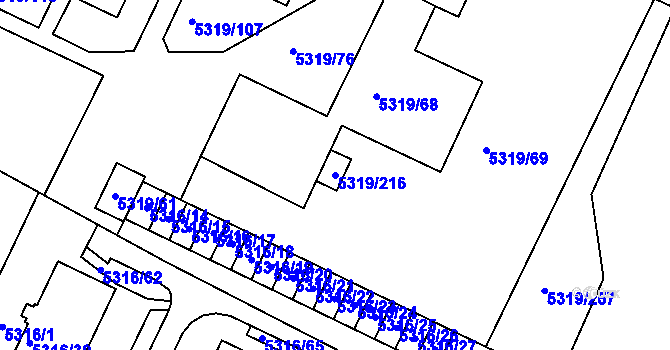 Parcela st. 5319/216 v KÚ Frýdek, Katastrální mapa