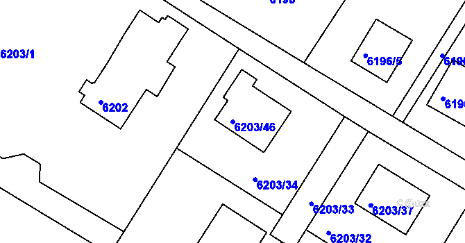 Parcela st. 6203/46 v KÚ Frýdek, Katastrální mapa