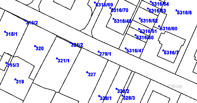 Parcela st. 279/1 v KÚ Frýdek, Katastrální mapa