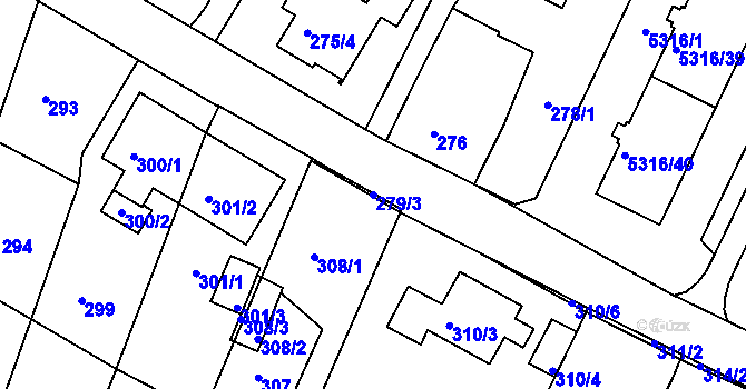 Parcela st. 279/3 v KÚ Frýdek, Katastrální mapa