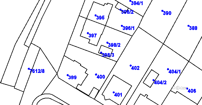 Parcela st. 398/3 v KÚ Frýdek, Katastrální mapa
