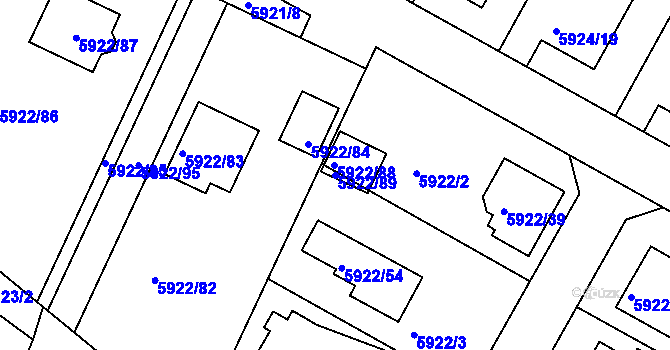 Parcela st. 5922/89 v KÚ Frýdek, Katastrální mapa