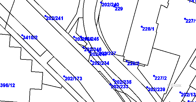 Parcela st. 202/237 v KÚ Frýdek, Katastrální mapa