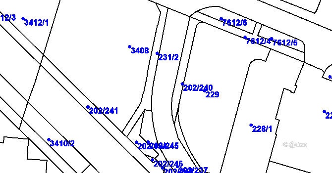 Parcela st. 202/238 v KÚ Frýdek, Katastrální mapa