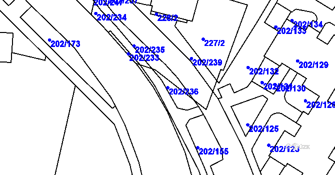 Parcela st. 202/236 v KÚ Frýdek, Katastrální mapa