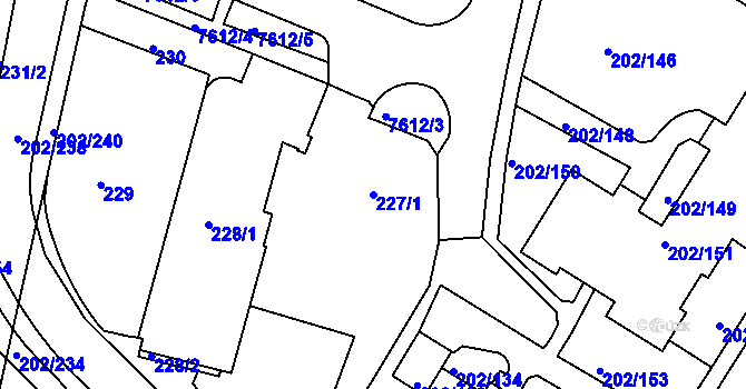 Parcela st. 227/1 v KÚ Frýdek, Katastrální mapa