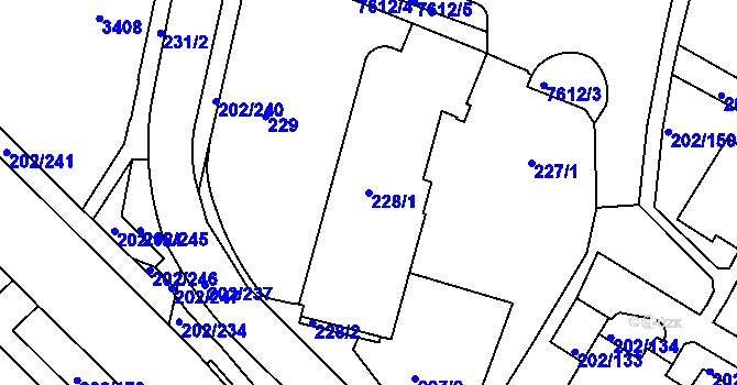 Parcela st. 228/1 v KÚ Frýdek, Katastrální mapa