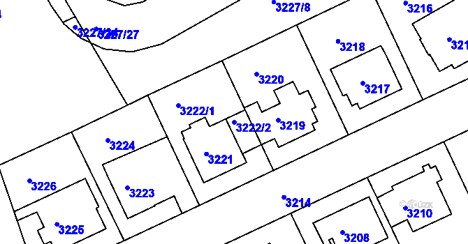 Parcela st. 3222/2 v KÚ Frýdek, Katastrální mapa