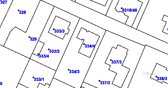 Parcela st. 334/4 v KÚ Frýdek, Katastrální mapa