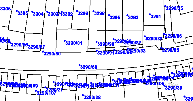 Parcela st. 3290/91 v KÚ Frýdek, Katastrální mapa