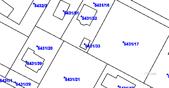 Parcela st. 5431/33 v KÚ Frýdek, Katastrální mapa