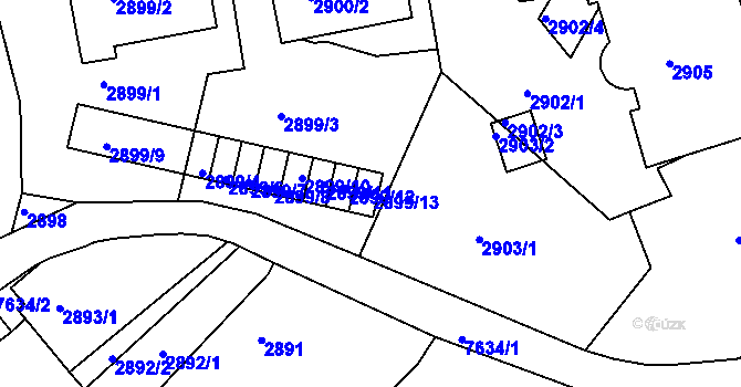 Parcela st. 2899/13 v KÚ Frýdek, Katastrální mapa