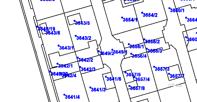 Parcela st. 3649/2 v KÚ Frýdek, Katastrální mapa