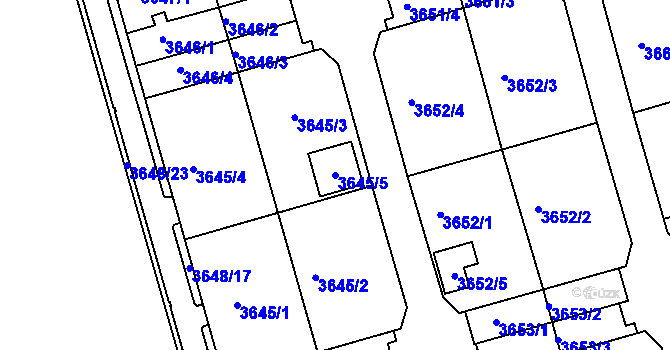 Parcela st. 3645/5 v KÚ Frýdek, Katastrální mapa