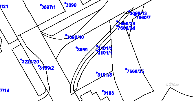 Parcela st. 3101/1 v KÚ Frýdek, Katastrální mapa