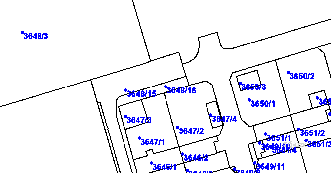 Parcela st. 3648/16 v KÚ Frýdek, Katastrální mapa
