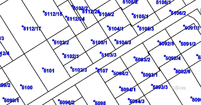 Parcela st. 5103/3 v KÚ Frýdek, Katastrální mapa