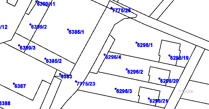 Parcela st. 6296/4 v KÚ Frýdek, Katastrální mapa