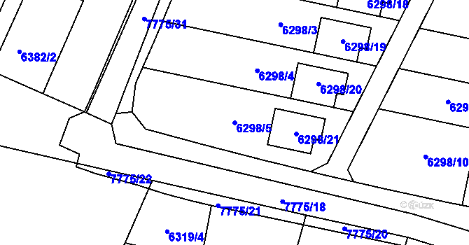 Parcela st. 6298/5 v KÚ Frýdek, Katastrální mapa