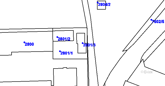 Parcela st. 2801/3 v KÚ Frýdek, Katastrální mapa
