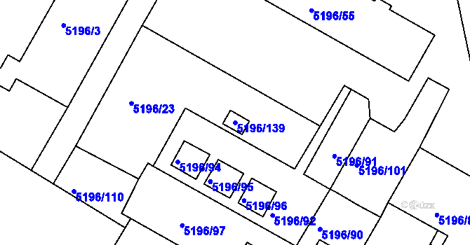 Parcela st. 5196/139 v KÚ Frýdek, Katastrální mapa