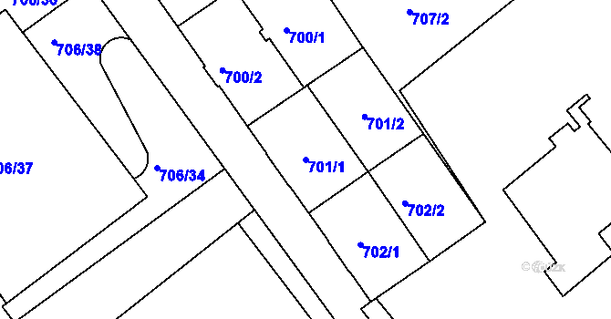 Parcela st. 701/1 v KÚ Frýdek, Katastrální mapa