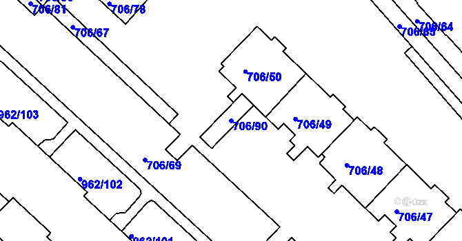 Parcela st. 706/90 v KÚ Frýdek, Katastrální mapa