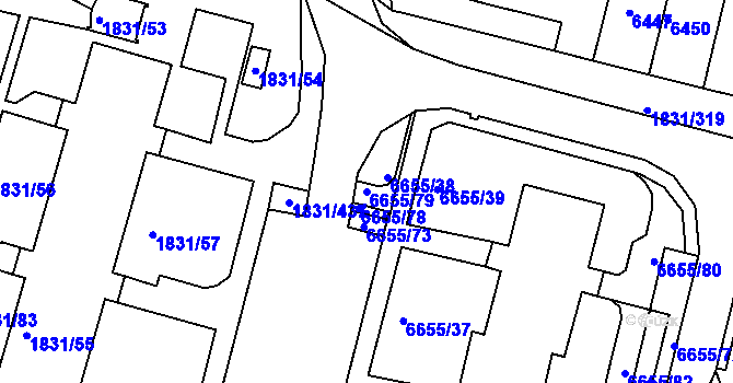Parcela st. 6655/79 v KÚ Frýdek, Katastrální mapa