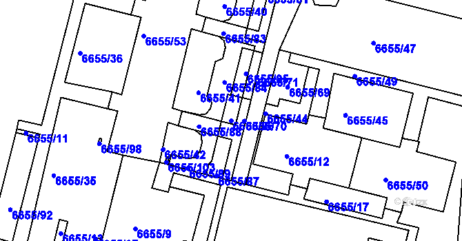 Parcela st. 6655/86 v KÚ Frýdek, Katastrální mapa