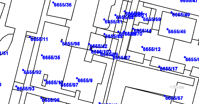 Parcela st. 6655/89 v KÚ Frýdek, Katastrální mapa