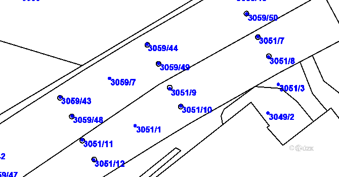 Parcela st. 3051/9 v KÚ Frýdek, Katastrální mapa