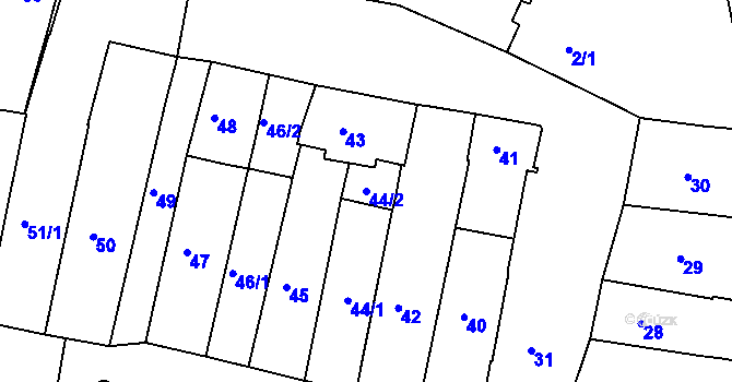 Parcela st. 44/2 v KÚ Frýdek, Katastrální mapa