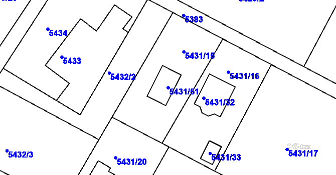 Parcela st. 5431/51 v KÚ Frýdek, Katastrální mapa