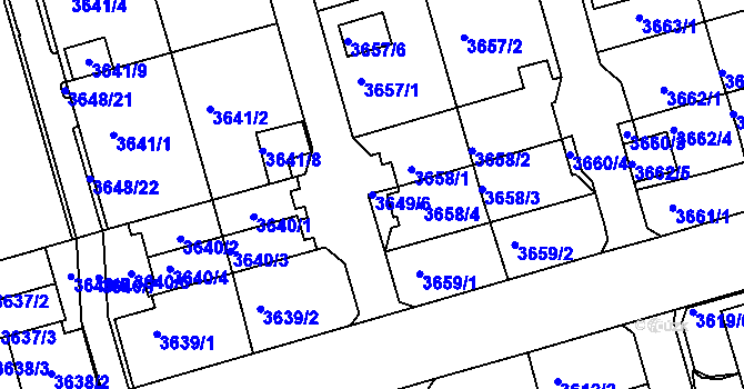 Parcela st. 3649/6 v KÚ Frýdek, Katastrální mapa