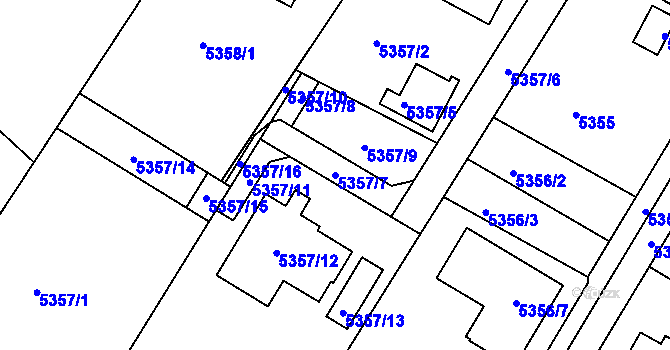 Parcela st. 5357/7 v KÚ Frýdek, Katastrální mapa