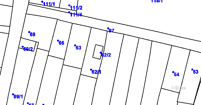 Parcela st. 62/2 v KÚ Frýdek, Katastrální mapa