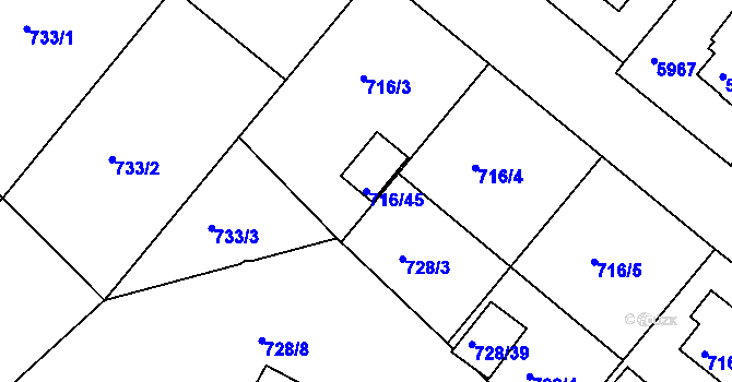 Parcela st. 716/45 v KÚ Frýdek, Katastrální mapa