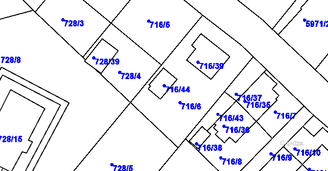 Parcela st. 716/44 v KÚ Frýdek, Katastrální mapa