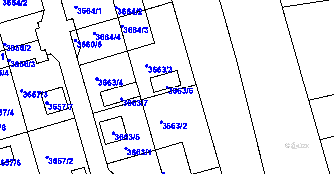 Parcela st. 3663/6 v KÚ Frýdek, Katastrální mapa