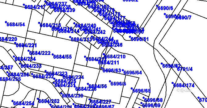 Parcela st. 6684/210 v KÚ Frýdek, Katastrální mapa
