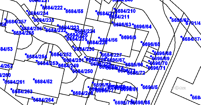 Parcela st. 6684/227 v KÚ Frýdek, Katastrální mapa