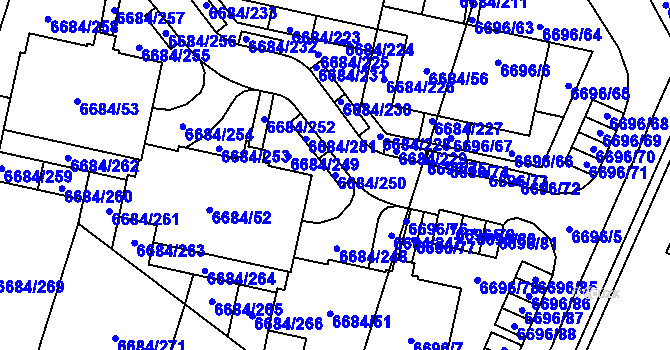Parcela st. 6684/250 v KÚ Frýdek, Katastrální mapa