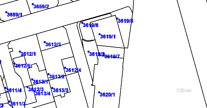 Parcela st. 3619/7 v KÚ Frýdek, Katastrální mapa
