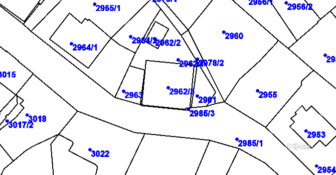 Parcela st. 2962/3 v KÚ Frýdek, Katastrální mapa