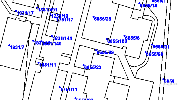 Parcela st. 6655/99 v KÚ Frýdek, Katastrální mapa