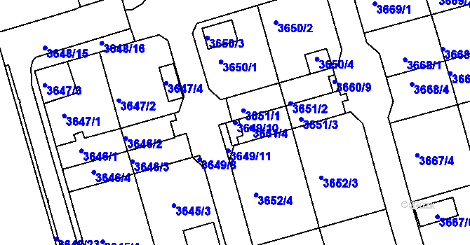 Parcela st. 3649/10 v KÚ Frýdek, Katastrální mapa